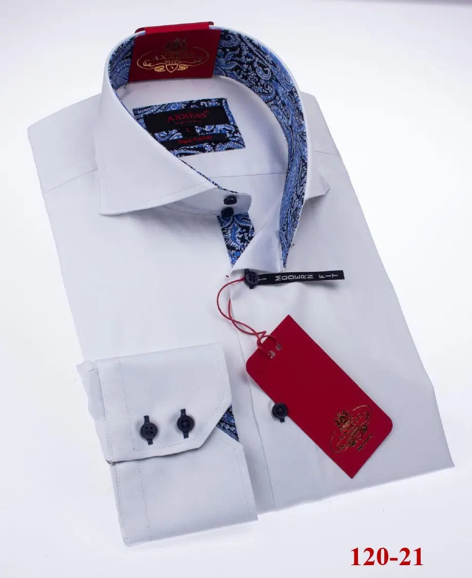 Axxess 120-21 White Cotton Casual Dress Shirt - Suit Essence