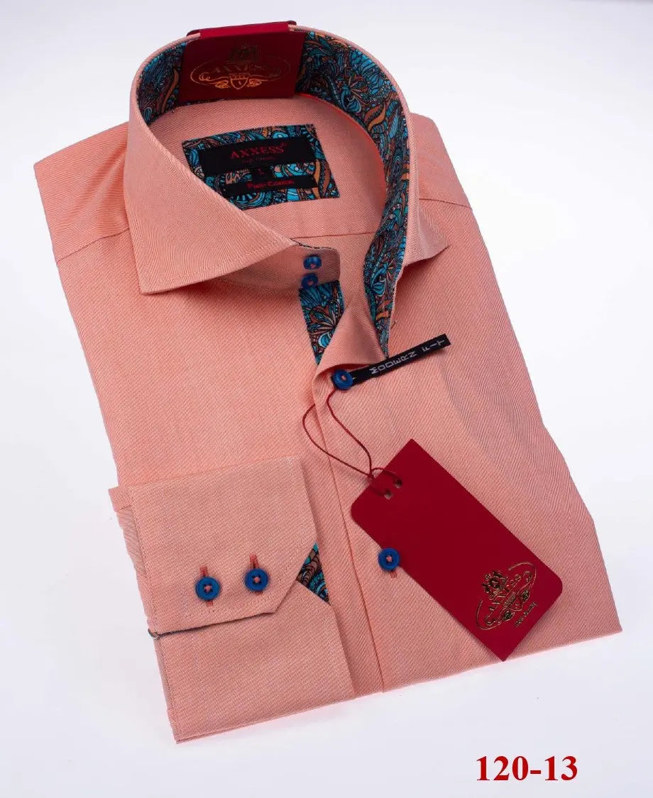 Axxess 120-13 Peach Cotton Casual Dress Shirt