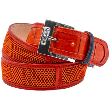 Mauri 0133/40 Wonder Blue/Orange Genuine Baby Crocodile/Patent/Calf Leather Mesh Belt