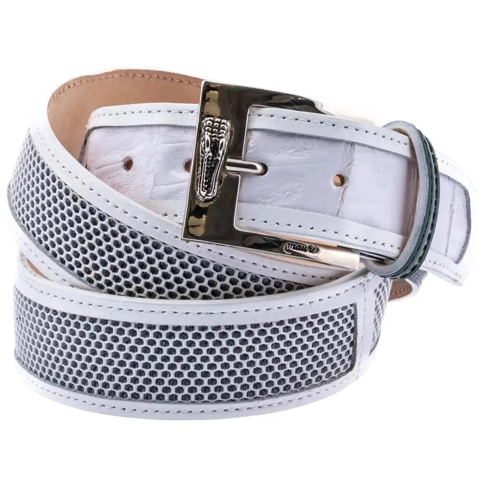 Mauri 0133/40 Hunter Green/White Genuine Baby Crocodile/Patent/Calf Leather Mesh Belt