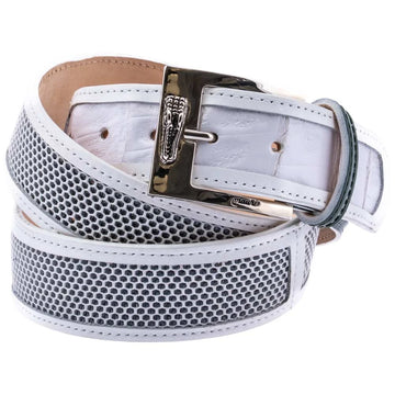 Mauri 0133/40 Hunter Green/White Genuine Baby Crocodile/Patent/Calf Leather Mesh Belt