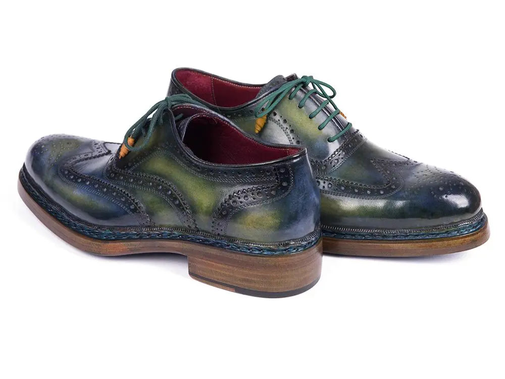 Paul Parkman Men's Green/Blue Triple Genuine Leather Sole Wingtip Brogues (ID#0225TRP-GRN) PAUL PARKMAN