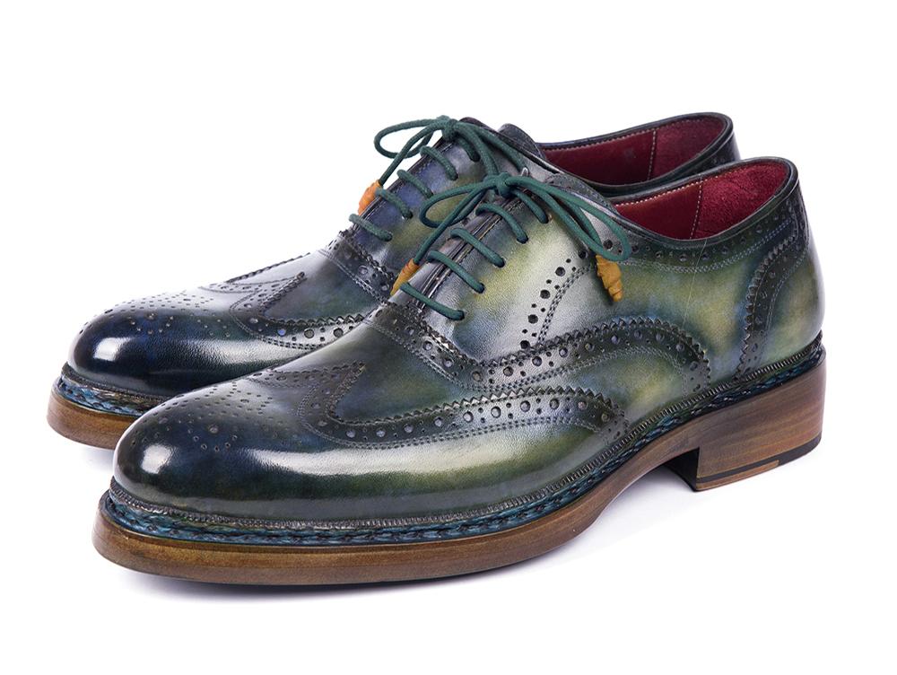 Paul Parkman Triple Leather Sole Wingtip Brogues Green & Blue (ID#0225TRP-GRN) PAUL PARKMAN