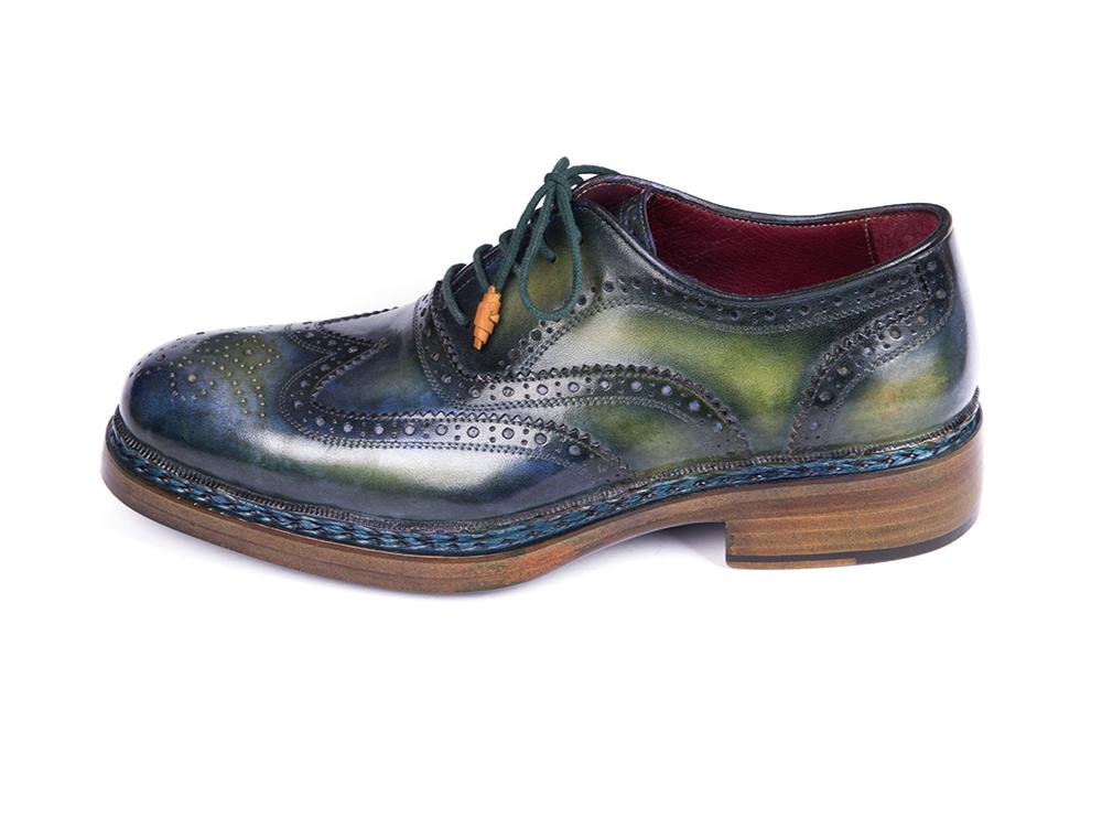 Paul Parkman Triple Leather Sole Wingtip Brogues Green & Blue (ID#0225TRP-GRN) PAUL PARKMAN