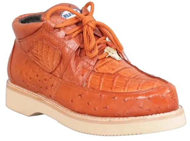 Wild West 2ZA050203 Men's Cognac Genuine Caiman Crocodile/Ostrich Sneakers