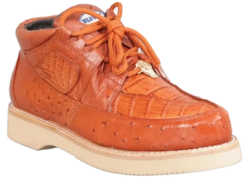 Wild West 2ZA050203 Men's Cognac Genuine Caiman Crocodile/Ostrich Sneakers