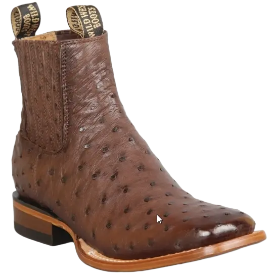 Wild West 282BIC0307 Women's Brown Genuine Ostrich Ranch Toe Short Boots