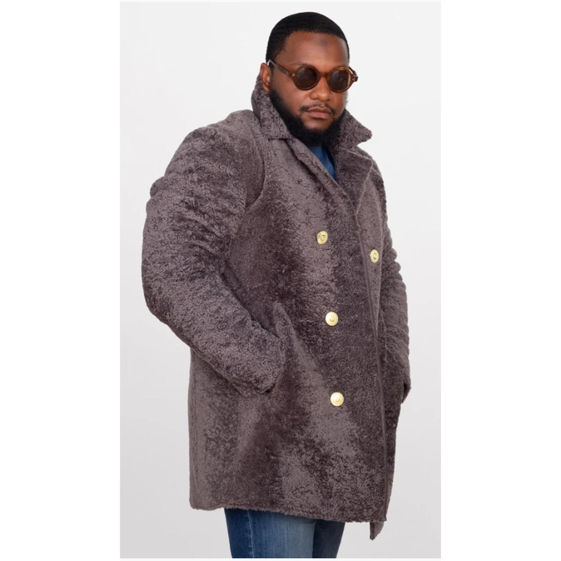 Jakewood 0460 Genuine Sheepskin Astrakhan Double Breast Pea Coat