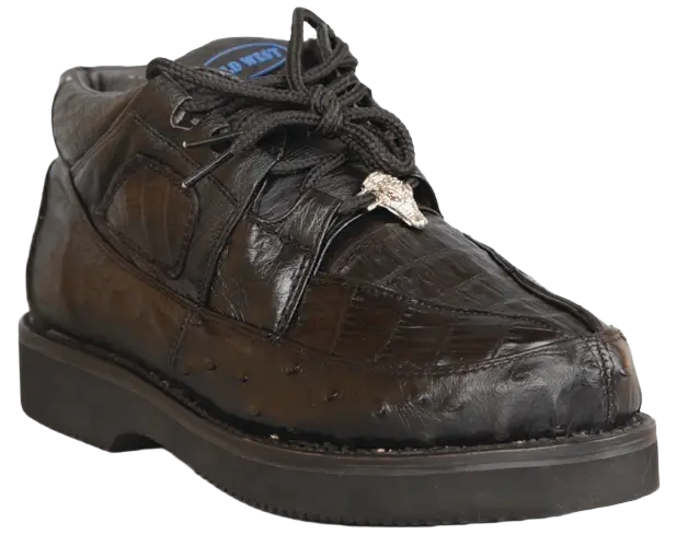 Wild West 2ZA050205 Men's Black Genuine Caiman Crocodile/Ostrich Sneakers