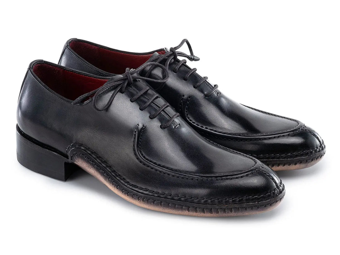 Paul Parkman Men's Black Genuine Leather Opanka Stitched Split-Toe Oxfords (ID#054-BLK) PAUL PARKMAN