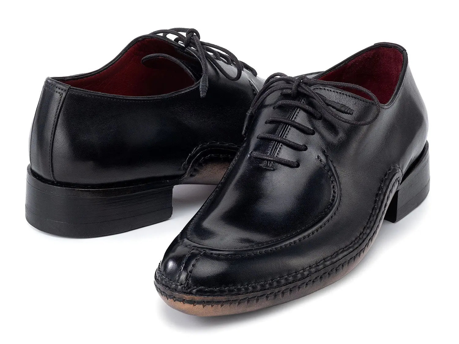 Paul Parkman Men's Black Genuine Leather Opanka Stitched Split-Toe Oxfords (ID#054-BLK) PAUL PARKMAN