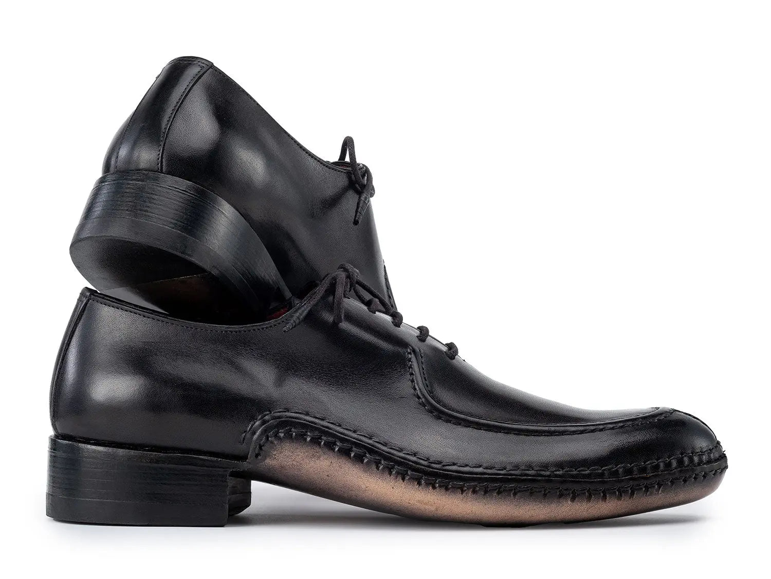 Paul Parkman Men's Black Genuine Leather Opanka Stitched Split-Toe Oxfords (ID#054-BLK) PAUL PARKMAN