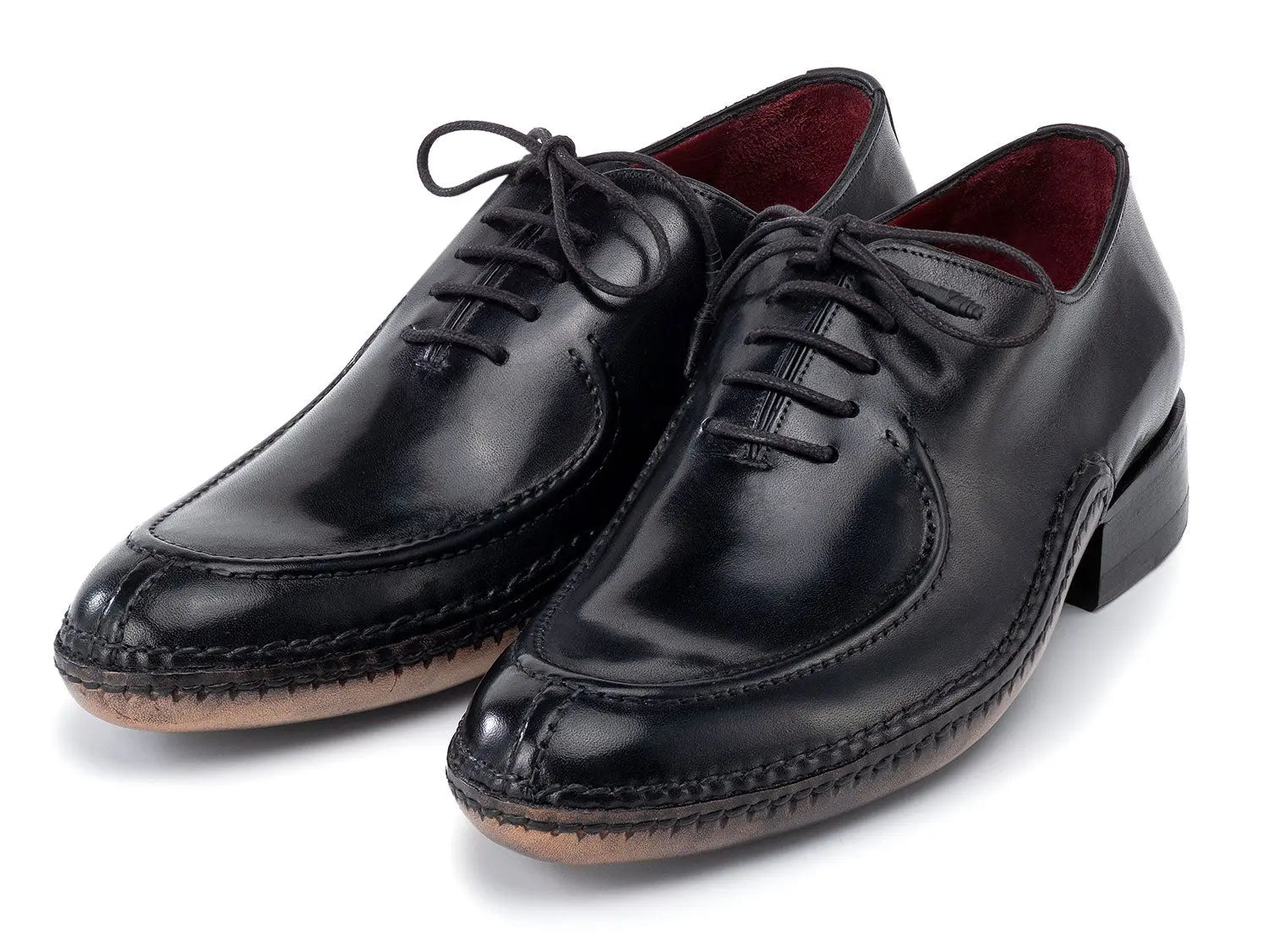 Paul Parkman Men's Black Genuine Leather Opanka Stitched Split-Toe Oxfords (ID#054-BLK) PAUL PARKMAN