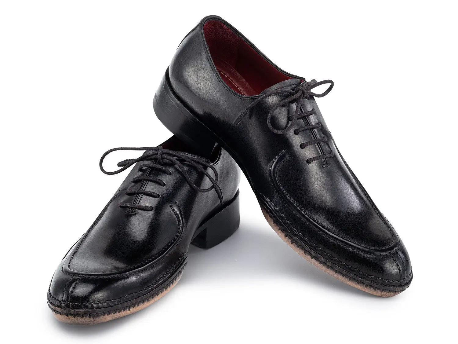 Paul Parkman Men's Black Genuine Leather Opanka Stitched Split-Toe Oxfords (ID#054-BLK) PAUL PARKMAN
