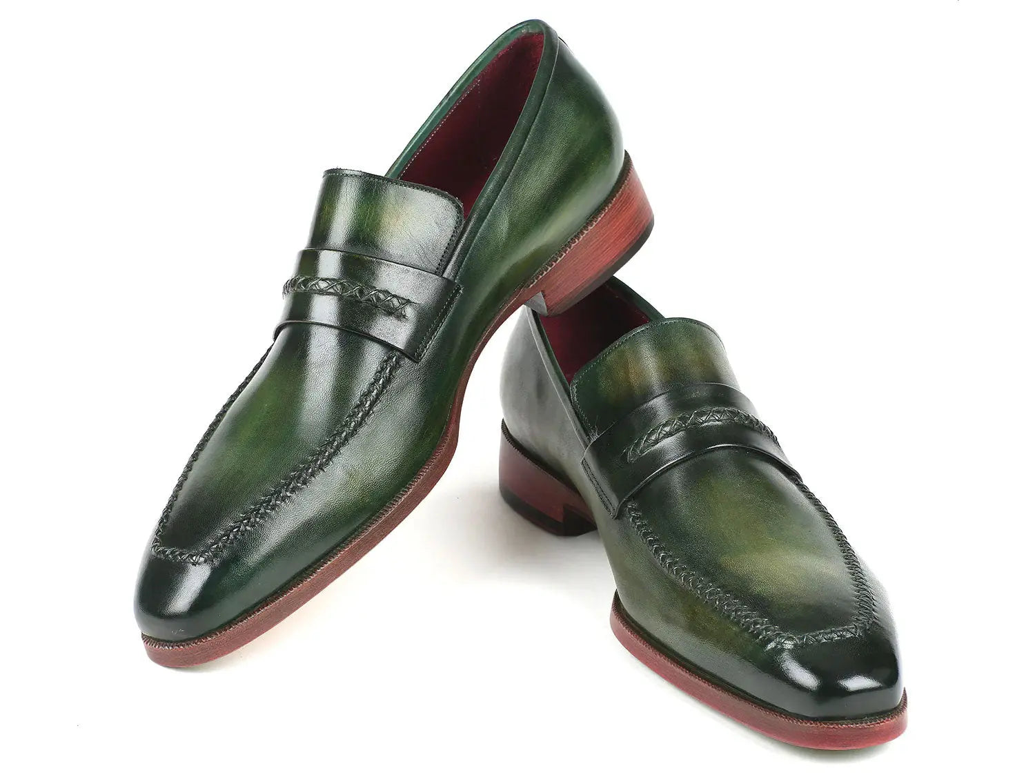 Paul Parkman Men's Green Genuine Leather Loafers (ID#068-GRN) PAUL PARKMAN