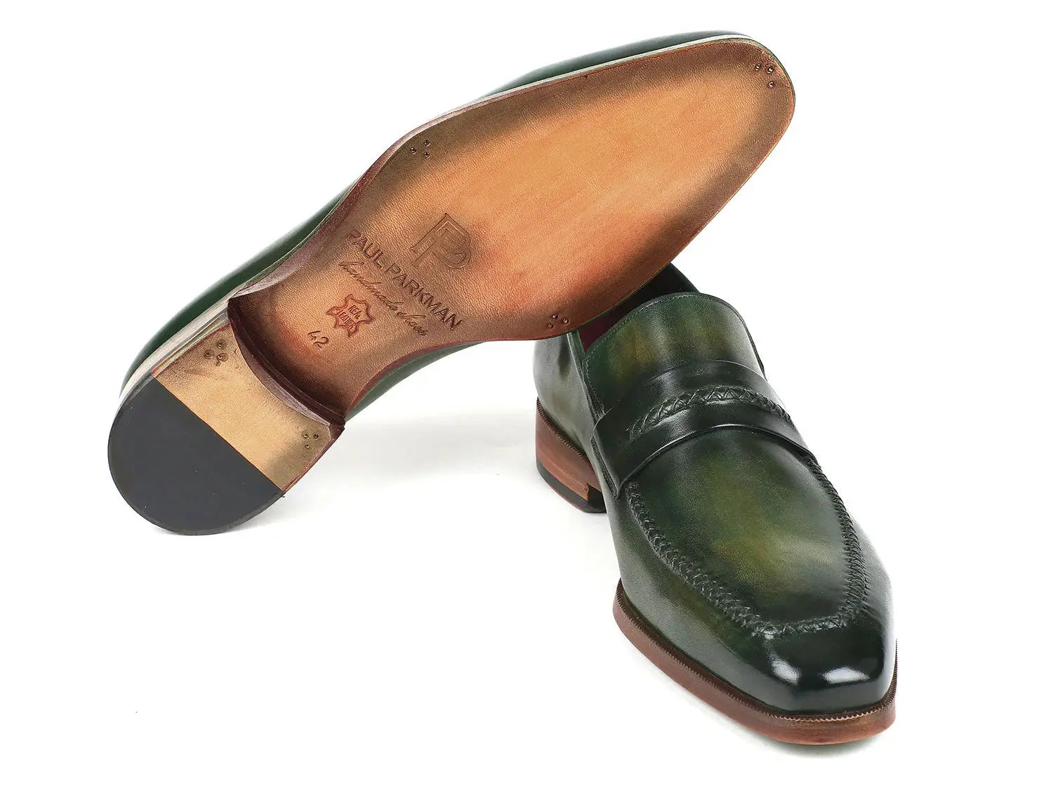 Paul Parkman Men's Green Genuine Leather Loafers (ID#068-GRN) PAUL PARKMAN