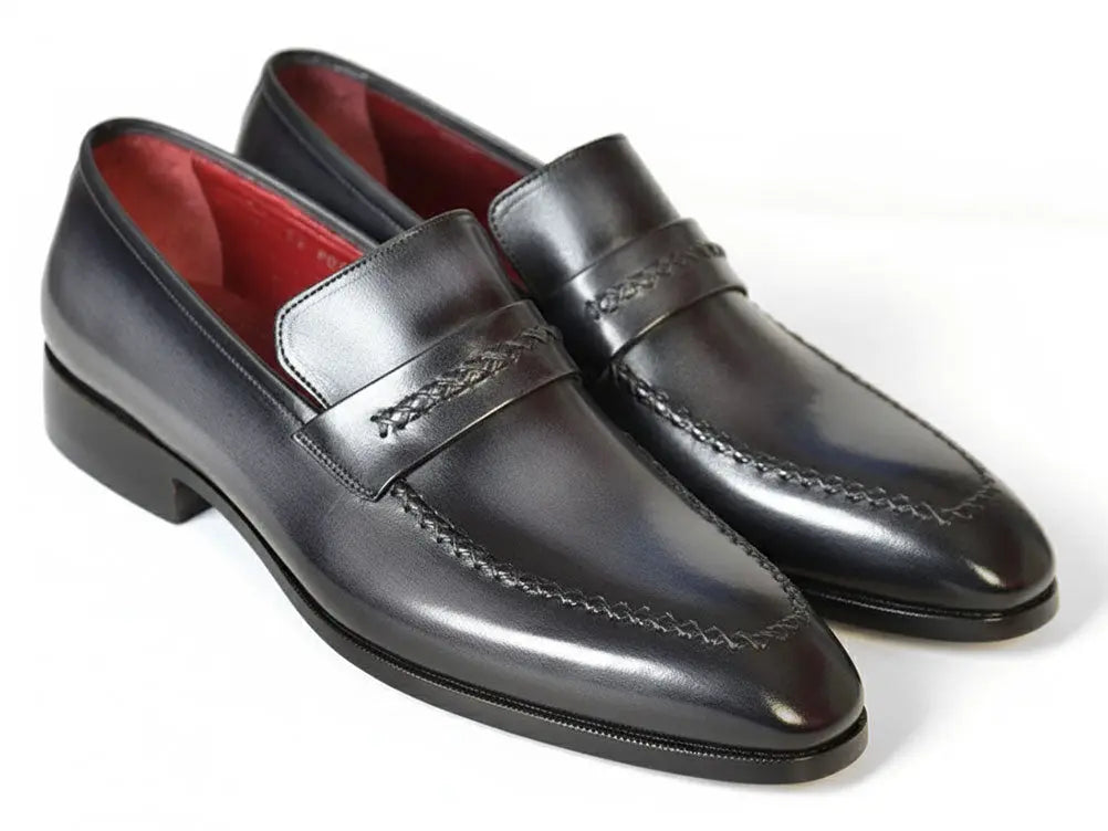 Paul Parkman Men's Gray/Black Genuine Leather Loafers (ID#068-GRAY) PAUL PARKMAN