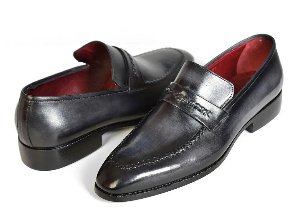 Paul Parkman Men's Gray/Black Genuine Leather Loafers (ID#068-GRAY) PAUL PARKMAN
