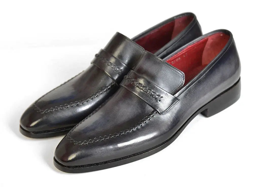 Paul Parkman Men's Gray/Black Genuine Leather Loafers (ID#068-GRAY) PAUL PARKMAN