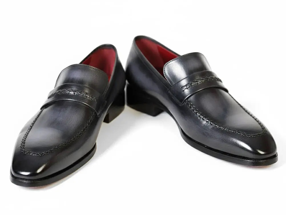 Paul Parkman Men's Gray/Black Genuine Leather Loafers (ID#068-GRAY) PAUL PARKMAN