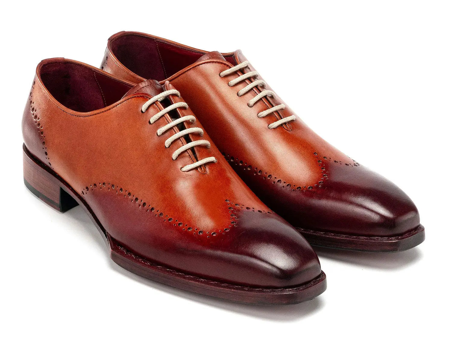 Paul Parkman Men's Bordeaux/Camel Goodyear Welted Wingtip Oxfords (ID#081-RDT) PAUL PARKMAN