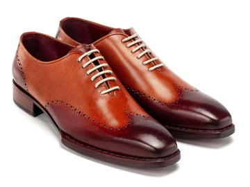 Paul Parkman Men's Bordeaux/Camel Goodyear Welted Wingtip Oxfords (ID#081-RDT) PAUL PARKMAN