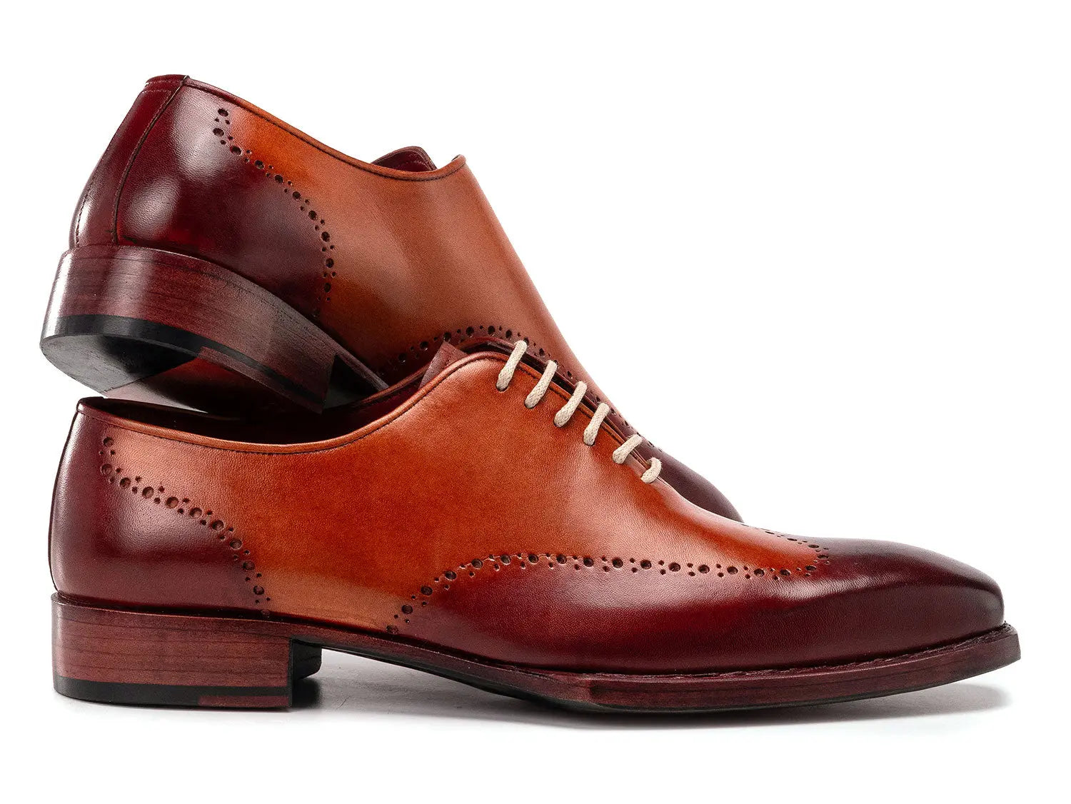 Paul Parkman Men's Bordeaux/Camel Goodyear Welted Wingtip Oxfords (ID#081-RDT) PAUL PARKMAN