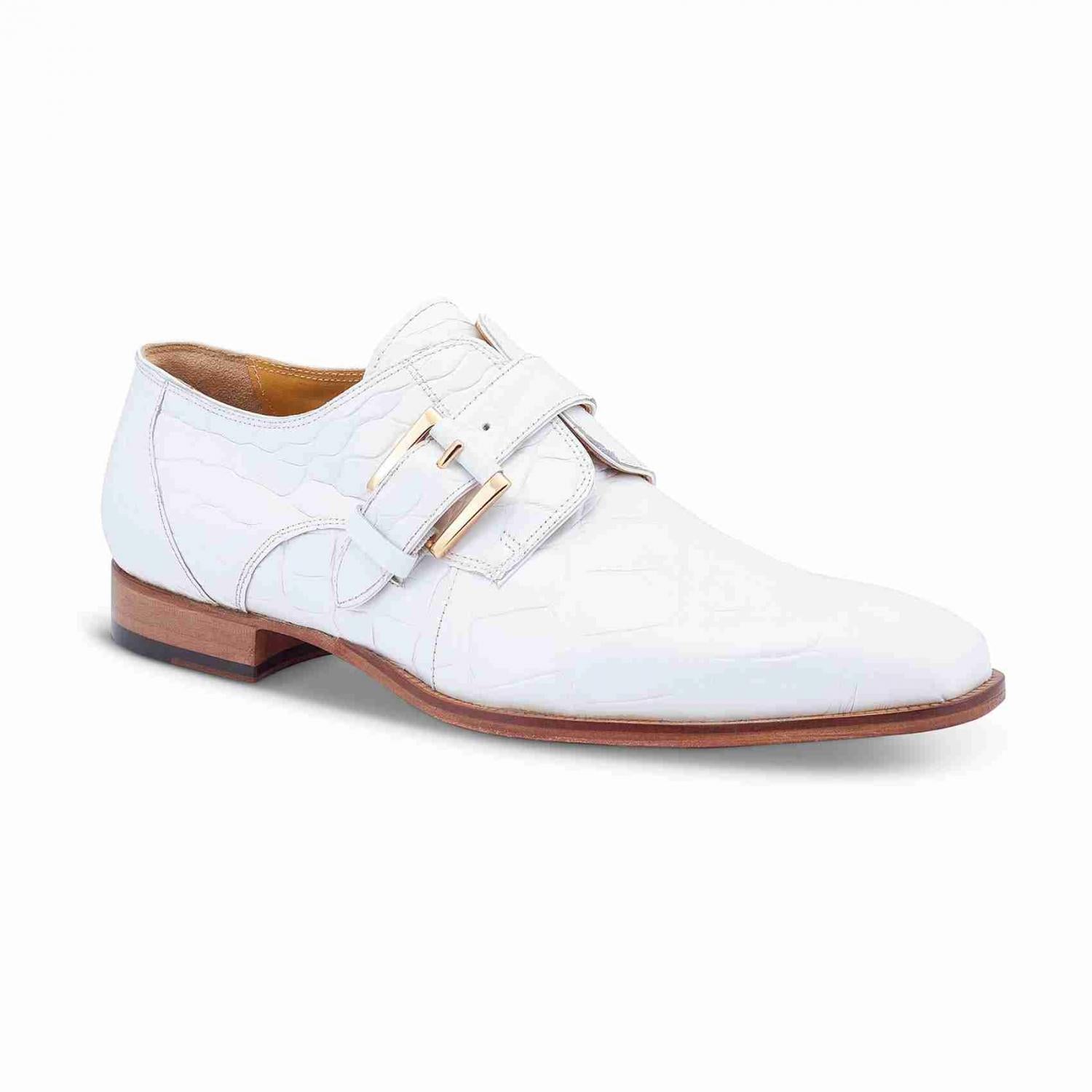 Mauri 4853 White Genuine Alligator Monk-Strap Loafer Shoes