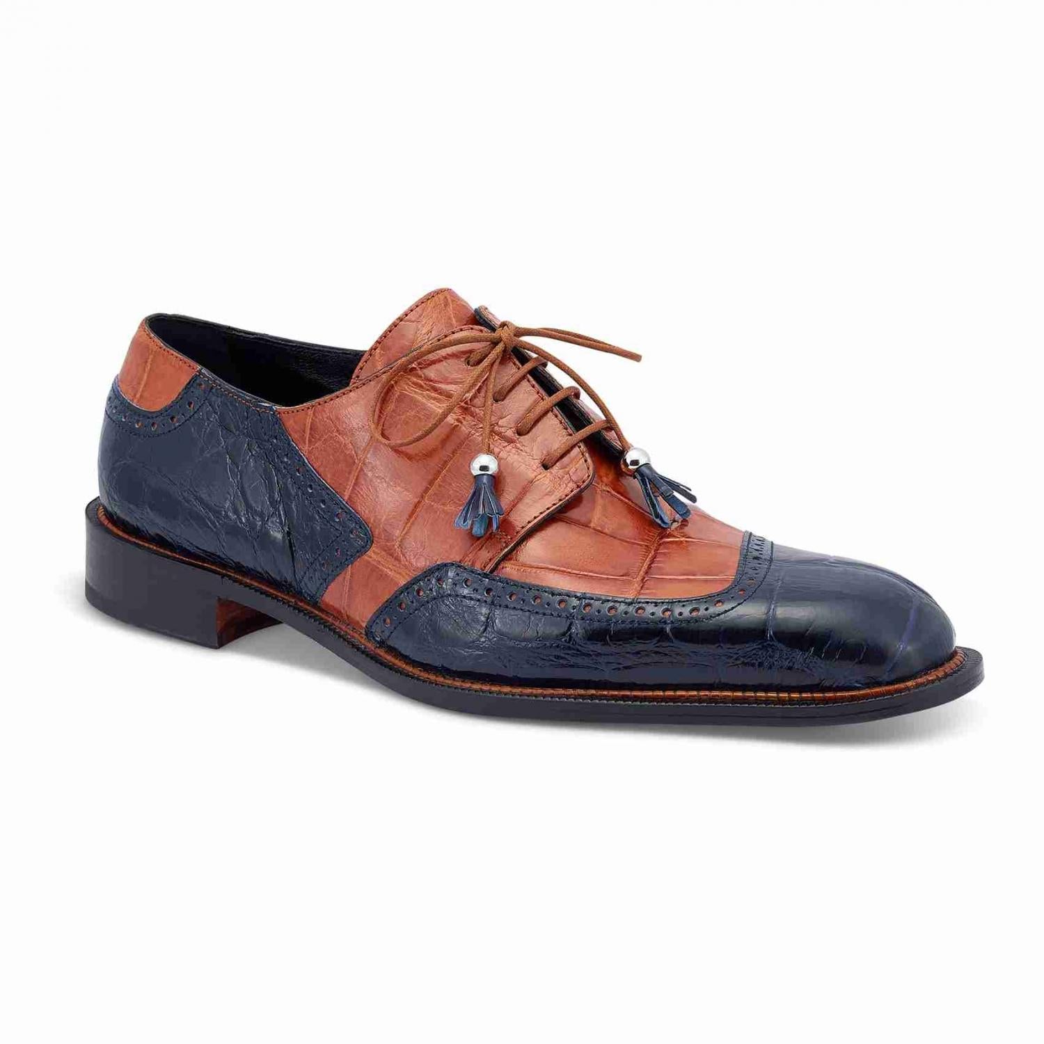 Mauri 3098 Wonder Blue/Cognac Genuine Alligator Derby Oxford Shoes