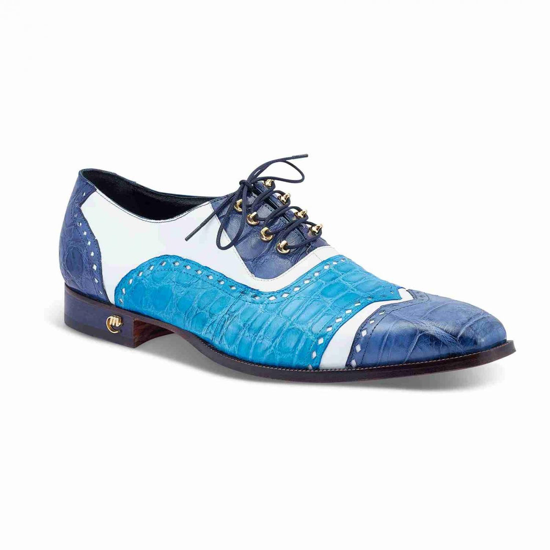 Mauri 3093 Blue & White Genuine Alligator/Calf-Skin Leather Oxford Shoes