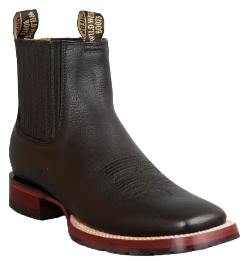 Wild West 284TBM2705 Women's Black Genuine Leather Ranch Toe Short Boots
