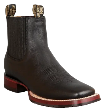 Wild West 284TBM2705 Women's Black Genuine Leather Ranch Toe Short Boots