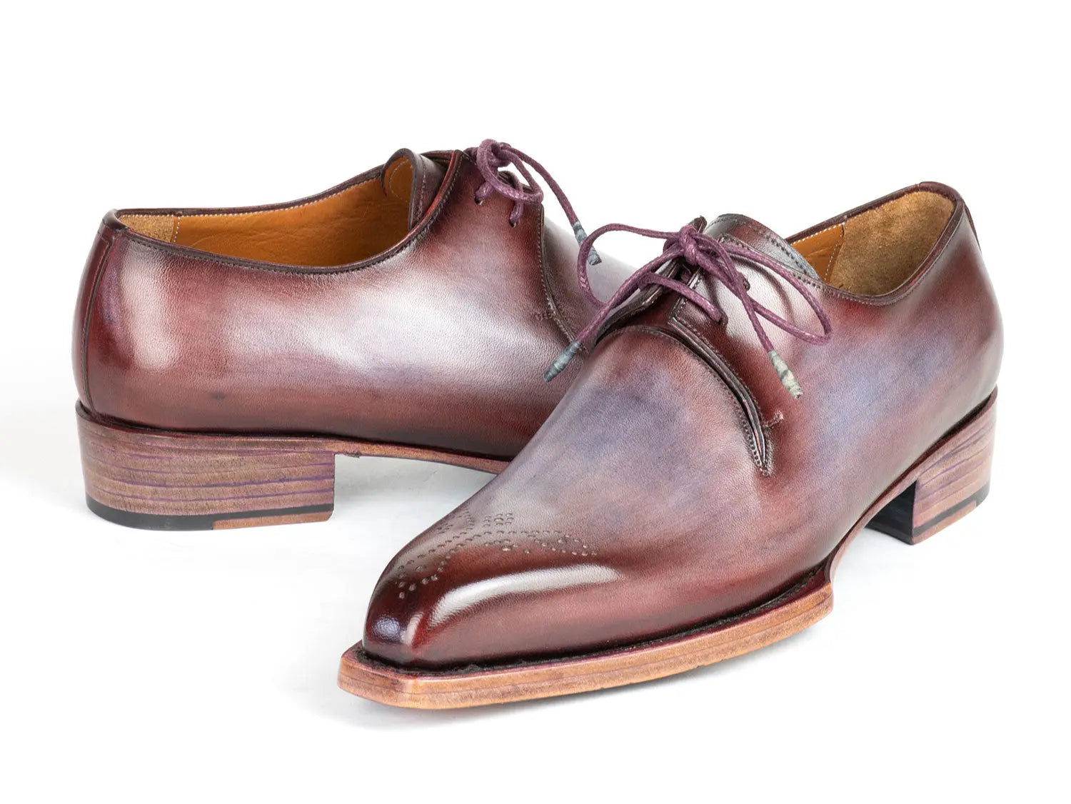 Paul Parkman Men's Ice Blue/Bordeaux Goodyear Welted Derby Shoes (ID#468G61) PAUL PARKMAN