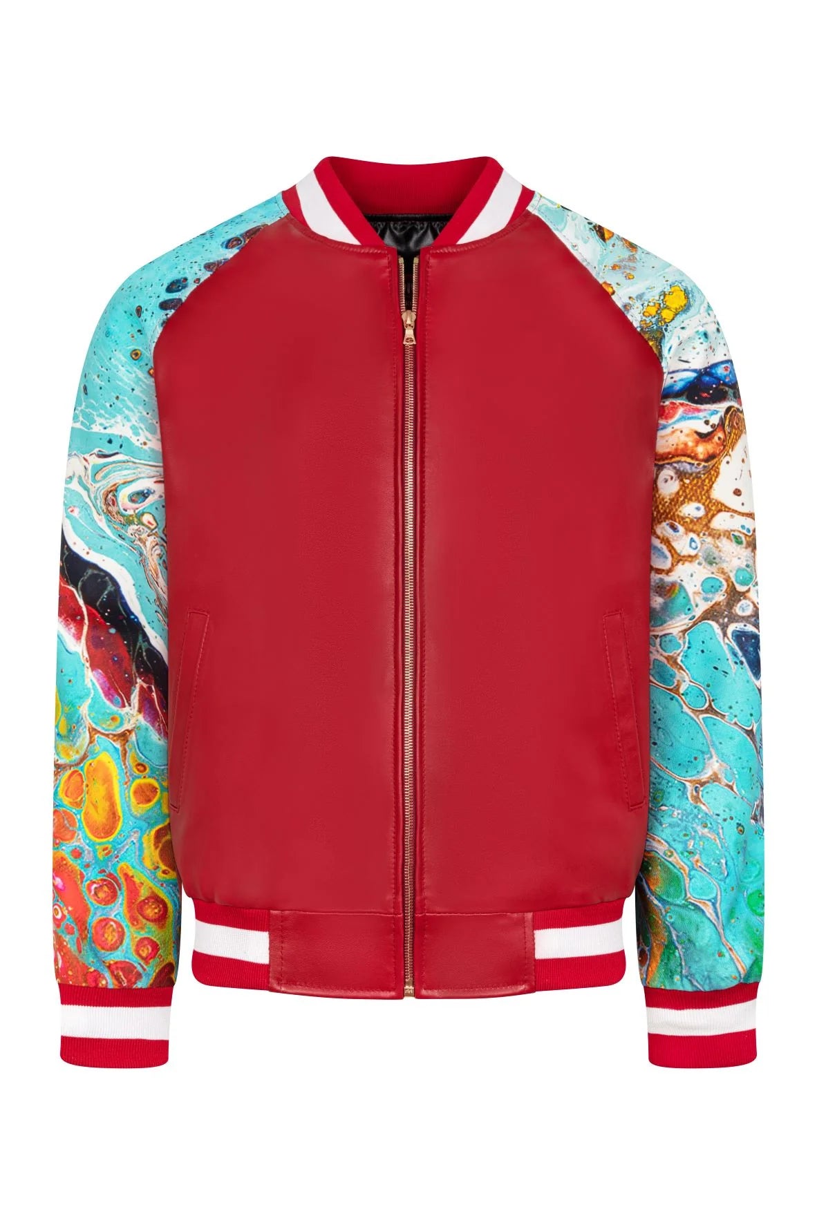 Jakewood 1011 Red Genuine Lambskin Leather Baseball Jacket