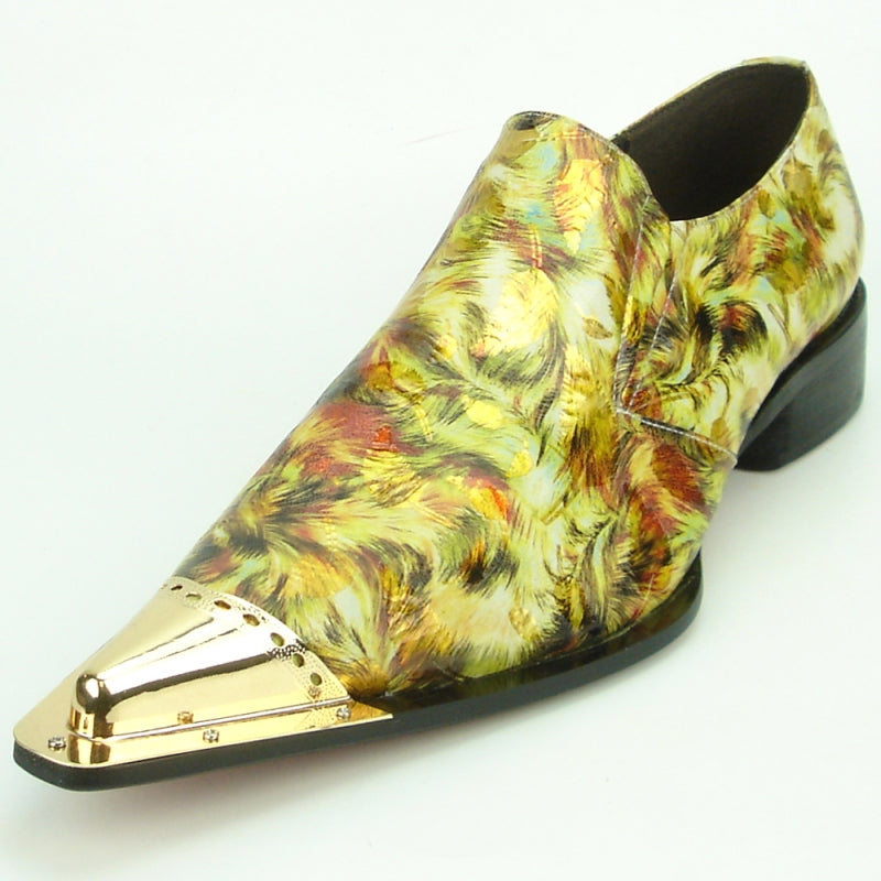 Fiesso FI-7277 Multi Yellow Metal Tip Loafers