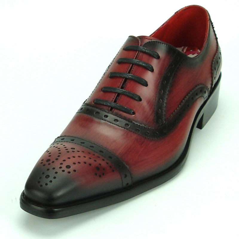 Fiesso FI-8713 Burgundy Lace up Oxfords