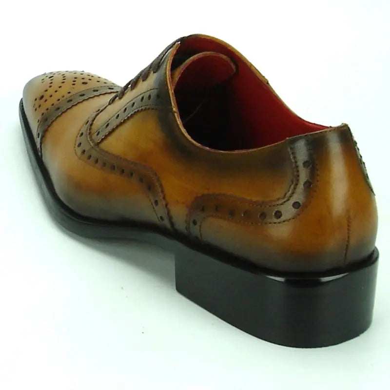 Fiesso FI-8713 Tan Leather Lace up Oxfords