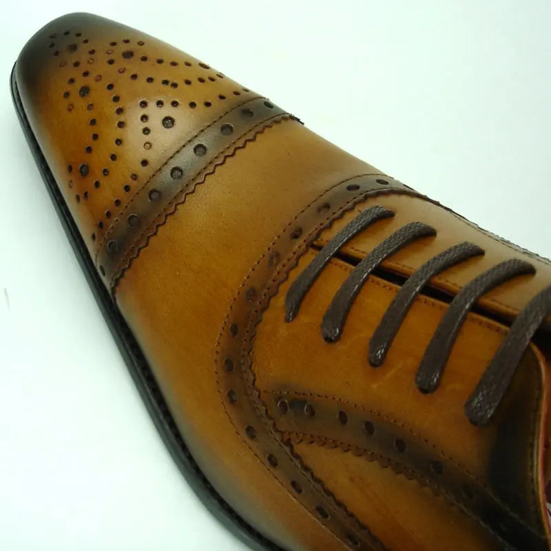 Fiesso FI-8713 Tan Leather Lace up Oxfords