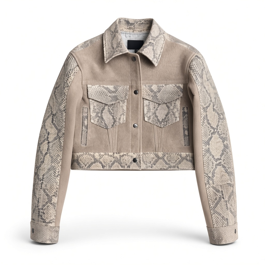 Jakewood 1025 Ladies Khaki Genuine Python/Lambskin Denim Style Jacket
