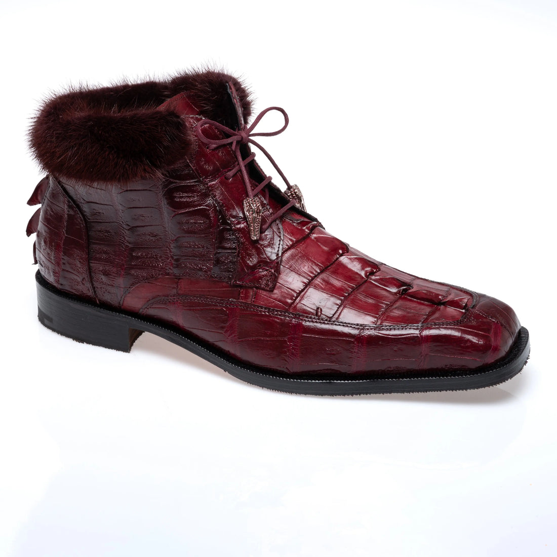 Mauri 1027 Ruby Red Genuine Baby Crocodile/Hornback/Mink Boots