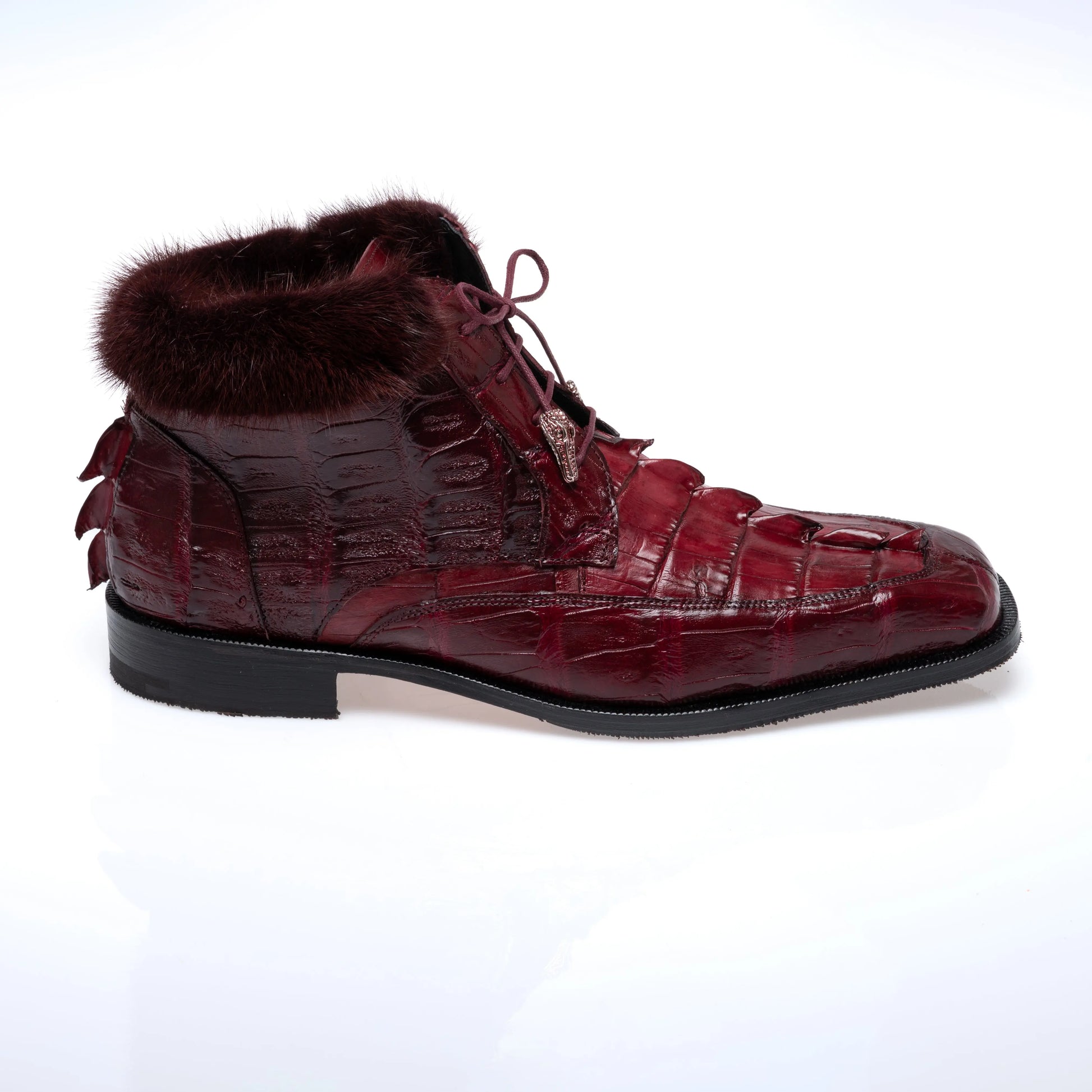 Mauri 1027 Ruby Red Genuine Baby Crocodile/Hornback/Mink Boots
