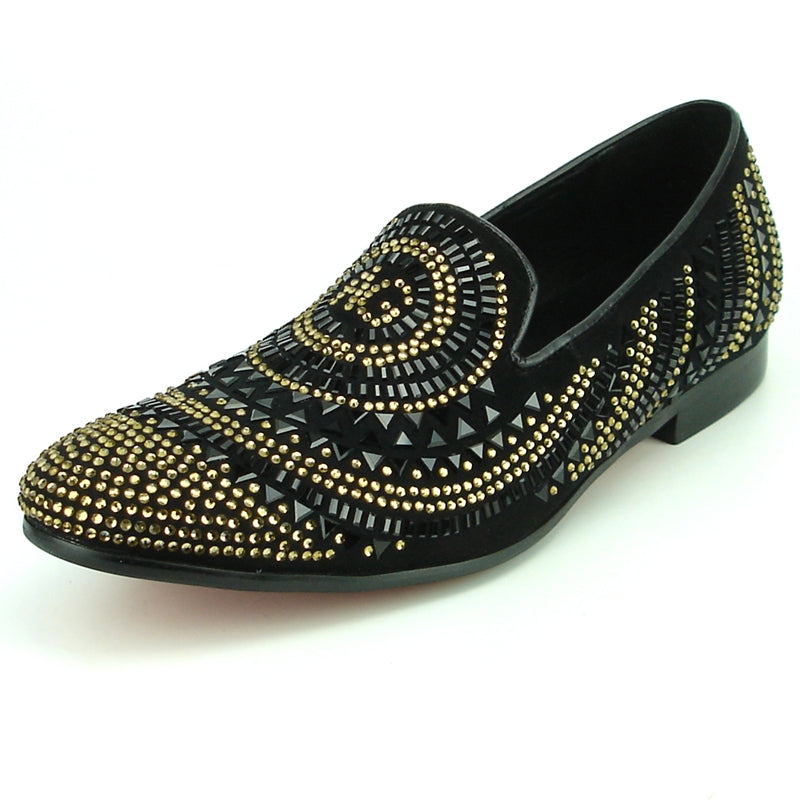 Fiesso FI-7220 Black Gold Loafers