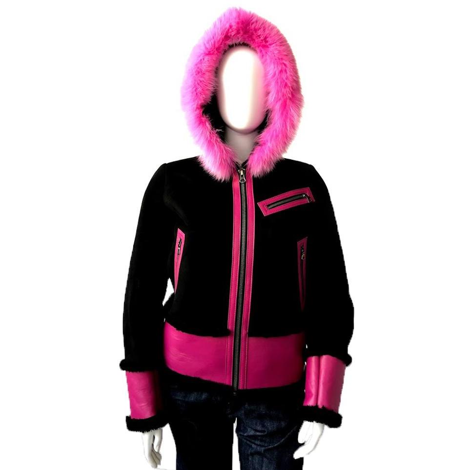 Jakewood 1046 Ladies Genuine Sheepskin Two Tone Hooded Racing Jacket