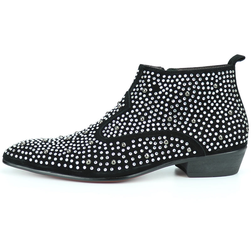 Fiesso FI-7284 Black Suede Silver Stones Boots