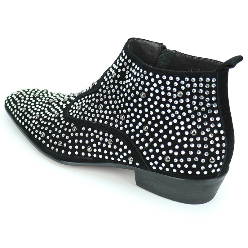 Fiesso FI-7284 Black Suede Silver Stones Boots