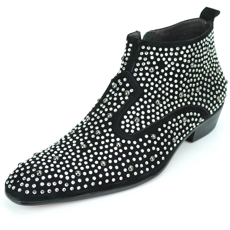 Fiesso FI-7284 Black Suede Silver Stones Boots