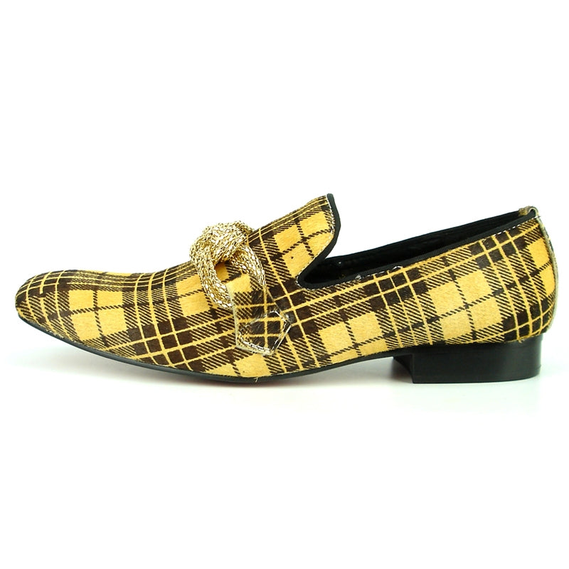 Fiesso FI-7291 Black Yellow Pony Hair Loafers