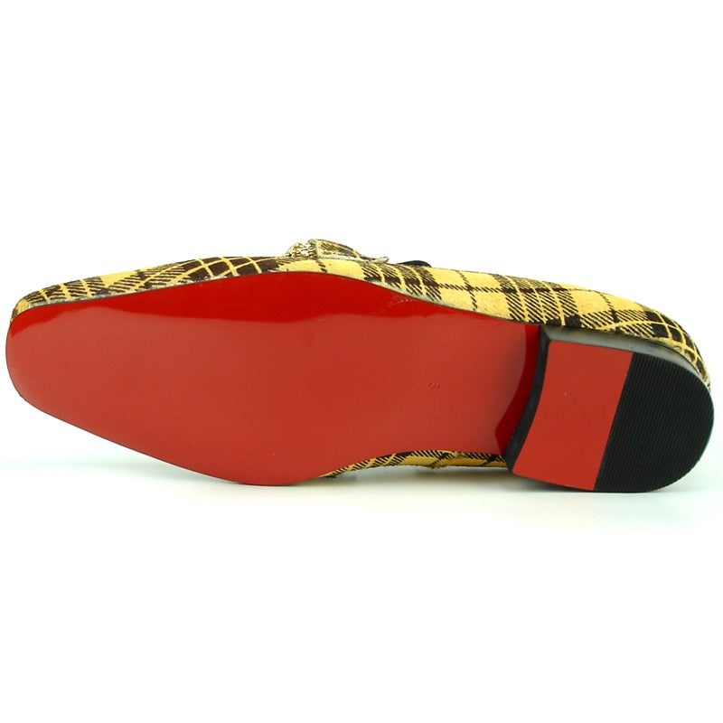 Fiesso FI-7291 Black Yellow Pony Hair Loafers