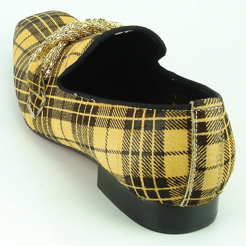 Fiesso FI-7291 Black Yellow Pony Hair Loafers