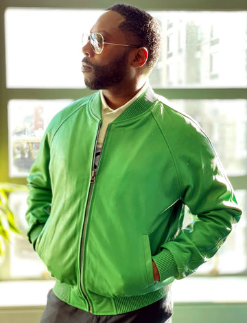 Jakewood 1051 Kelly Green Genuine Lambskin Baseball Varsity Jacket